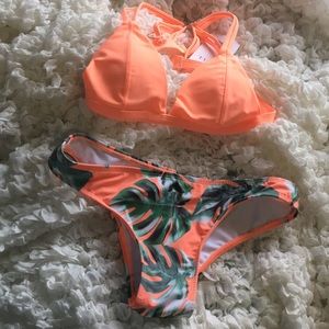 CUTE ORANGE PALM TREE SWIMSUIT